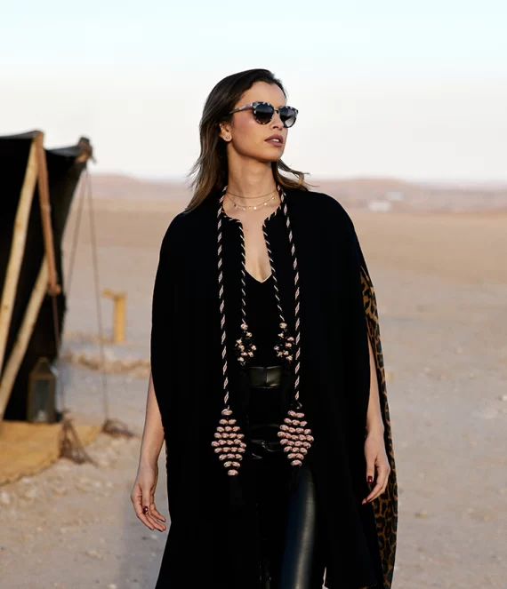 Luxurious Cashmere Cape with Printed Leopard Georgette Crepe Lining