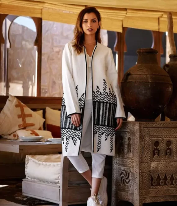 Wool Coat with Embossed Embroidery