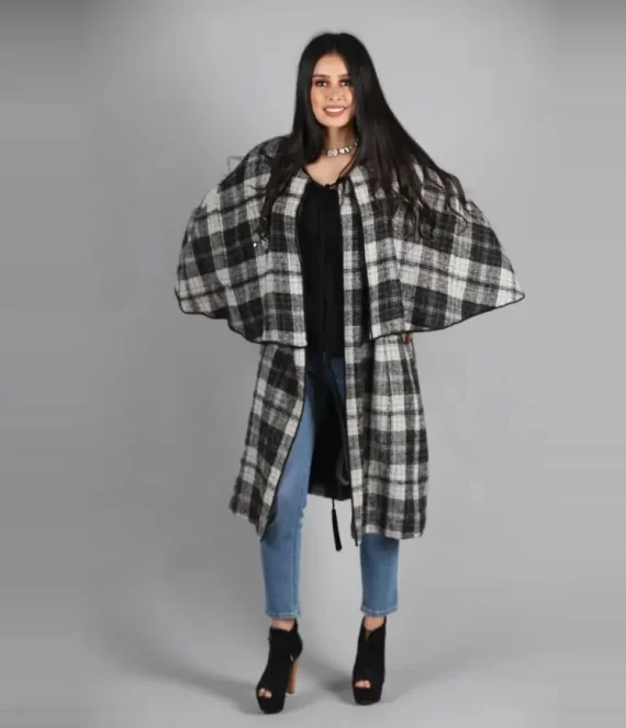 Wool Cape with Printed Silk Lining