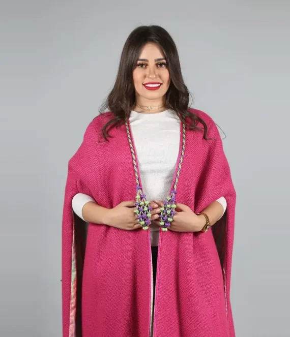Woven Wool Cape with Printed Silk Lining