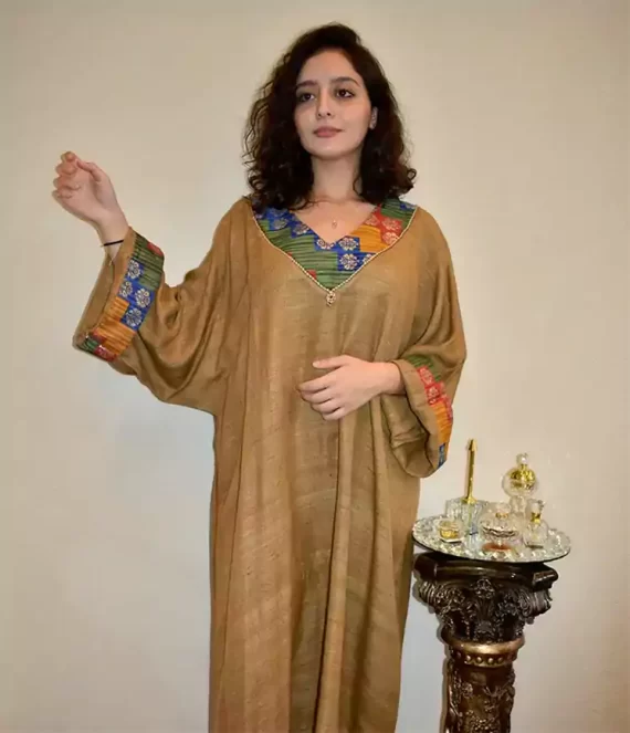 Linen & Silk Gandoura with Silk Shantung Collar and Cuffs