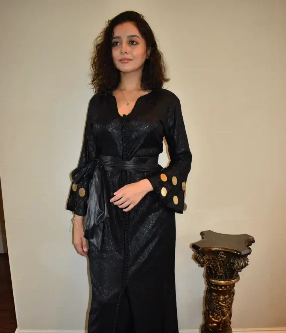 One-Piece Silk Brocade Caftan with Metal Accents