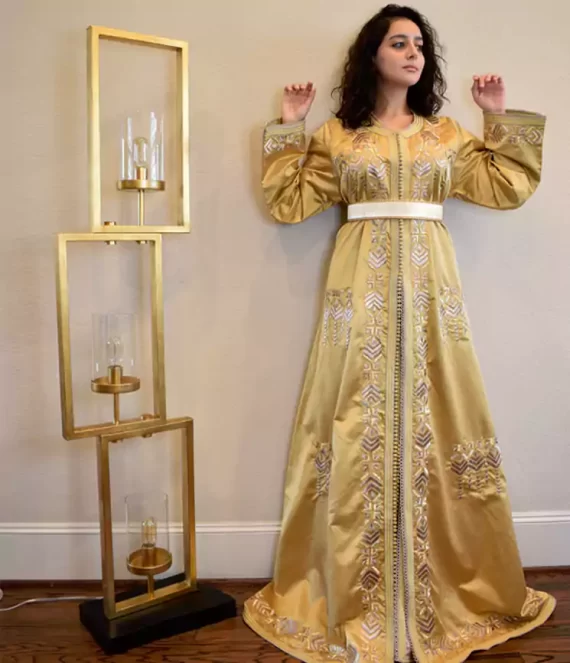 Two-Piece Caftan with Embroidered Satin Duchess & Crepe Underlay