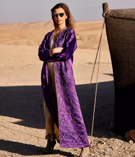 Duchess Satin Kimono with Raised Embroidery