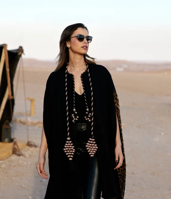Moire Cape with Printed Georgette Crepe Lining