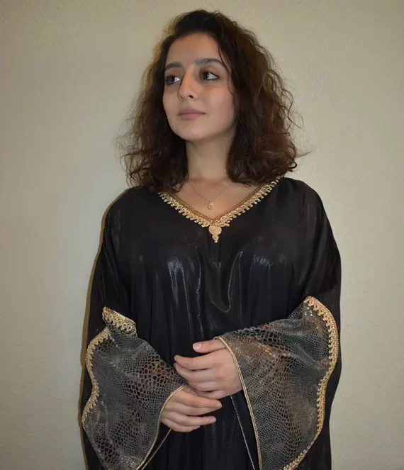 Silk Cotton Gandoura with Faux Suede Cuffs