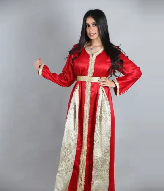One-Piece Duchess Satin Caftan with Brocade
