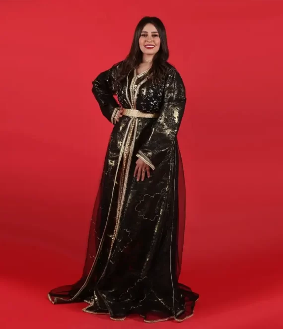 Two-Piece Beaded Tulle Caftan with Silk Brocade Underlay