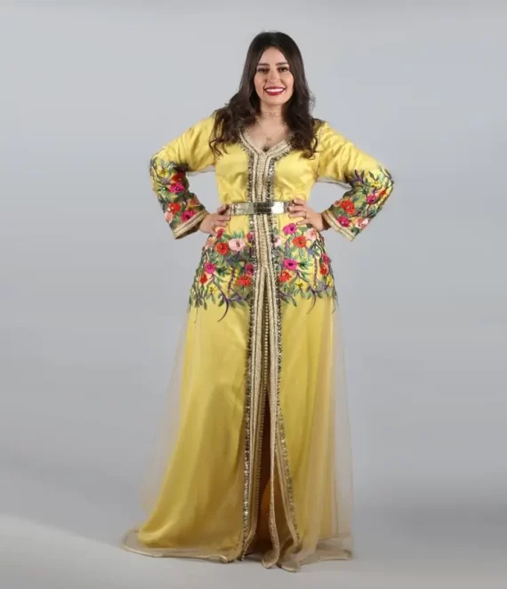 Two-Piece Caftan in Embroidered Tulle with Satin Duchess underlay