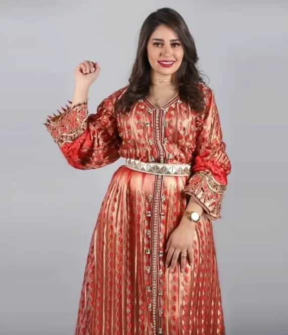 Two-Piece Caftan in Embroidered Tulle with Silk Lamé Underlay