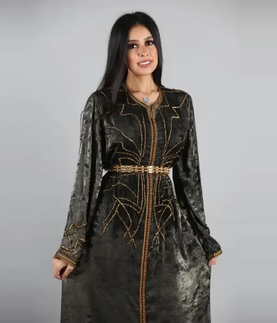 One-Piece Beaded Faux Suede Caftan