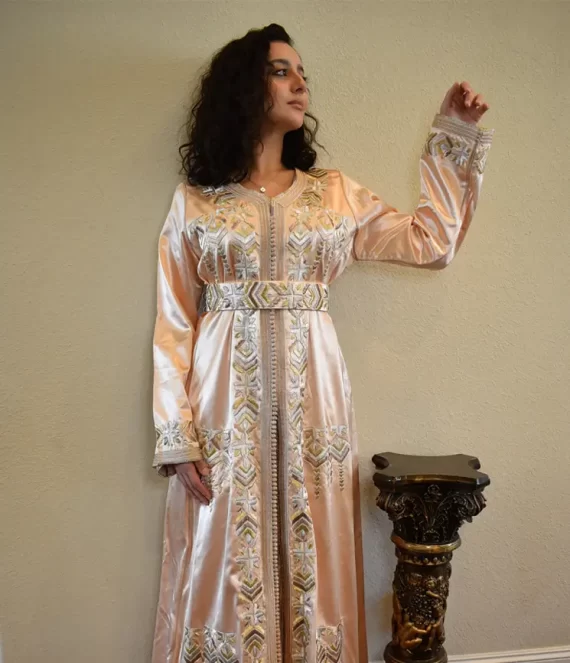 Two-Piece Caftan with Embroidered Satin Duchess
