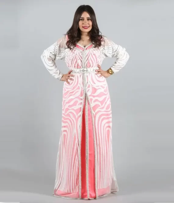 Two-Piece Sequined Tulle Caftan with Silk Underlay