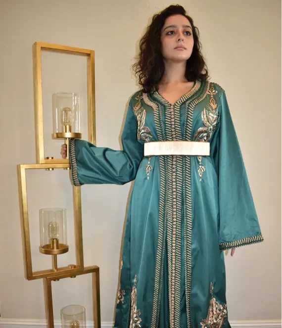 Two-Piece Caftan with Bronze Embroidered Satin Duchess