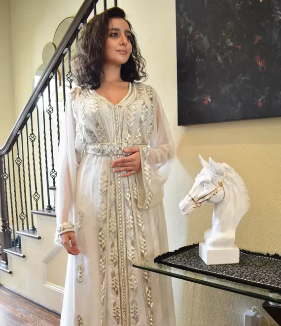 Two-Piece Caftan in Silk Chiffon with Silk Crepe underlay