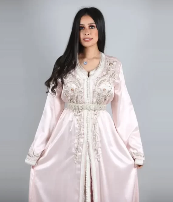 Two-Piece Embroidered Silk Crepe Caftan with Silk Underlay