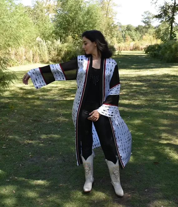 Satin Charmeuse Kimono with Organza Sleeves