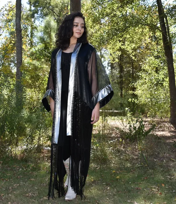 Patchwork Satin, Organza Kimono with Paillettes & Lamé Borders