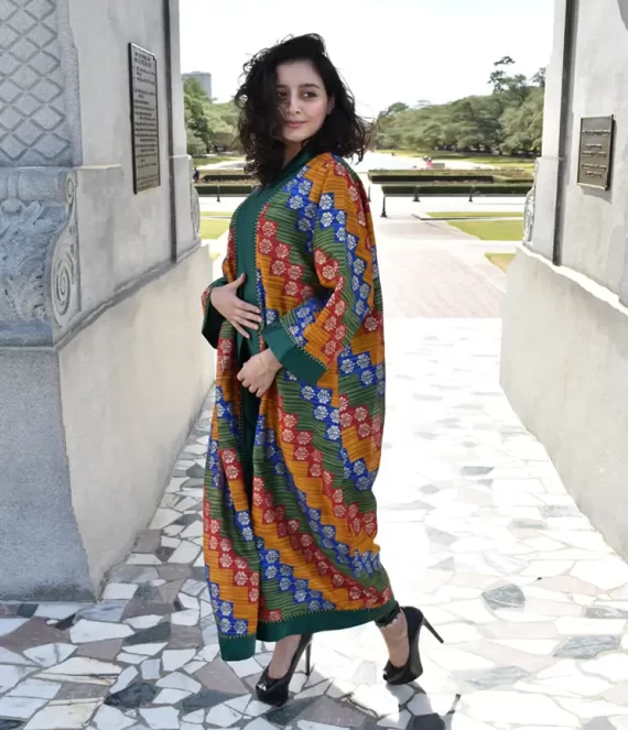 Shantung Kimono with Crepe Borders and Satin Lining