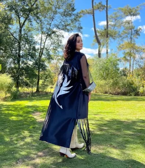 Silk Kimono with Pailettes & Organza Sleeves