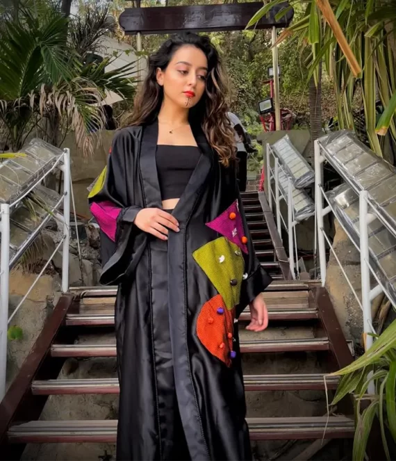 Silk Kimono with Colorful Geometric Patterns
