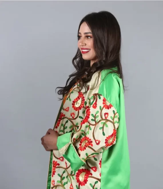 Embroidered Silk Shantung Kimono with Duchess Satin