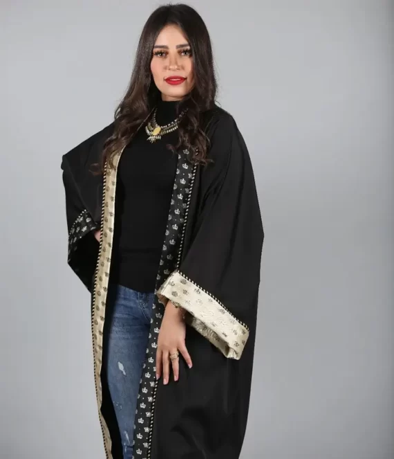 Silk Crepe Kimono with Silk Brocade Borders and Cuffs